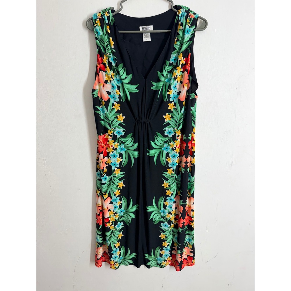 Monroe and Main Tropical Floral V-Neck Sleeveless Empire Waist Dress XL Black